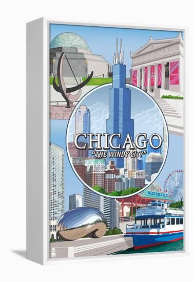 Chicago, Illinois - The Windy City Scenes-Lantern Press-Framed Stretched Canvas