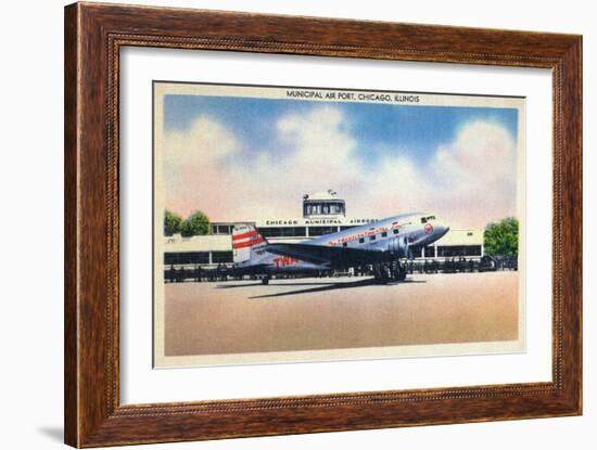 Chicago, Illinois - Transcontinental Airplane at Municipal Airport-Lantern Press-Framed Art Print