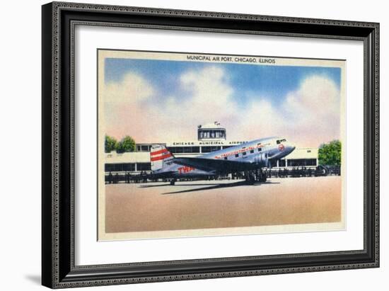 Chicago, Illinois - Transcontinental Airplane at Municipal Airport-Lantern Press-Framed Art Print