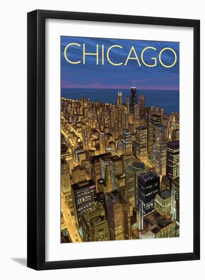 Chicago, Illinois, View of City from Sears Tower-Lantern Press-Framed Art Print