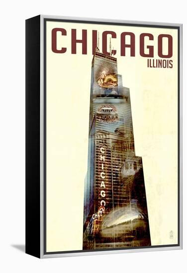 Chicago, Illinois - Willis Tower Double Exposure-Lantern Press-Framed Stretched Canvas