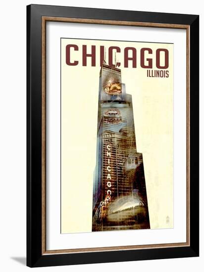 Chicago, Illinois - Willis Tower Double Exposure-Lantern Press-Framed Art Print