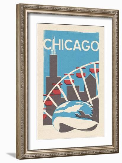 Chicago, Illinois - Woodblock-Lantern Press-Framed Art Print