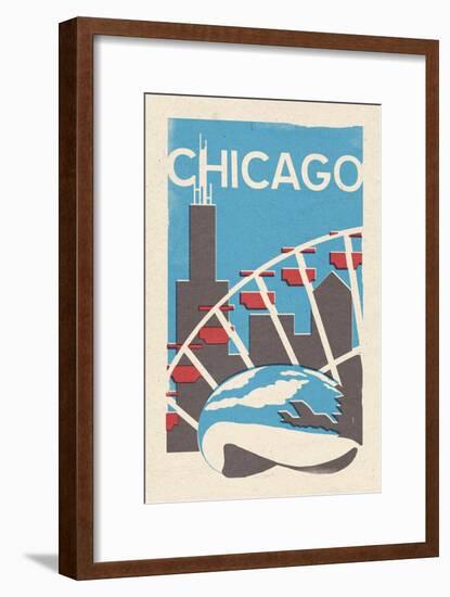 Chicago, Illinois - Woodblock-Lantern Press-Framed Art Print