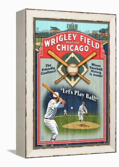 Chicago, Illinois - Wrigley Field Vintage Sign-Lantern Press-Framed Stretched Canvas