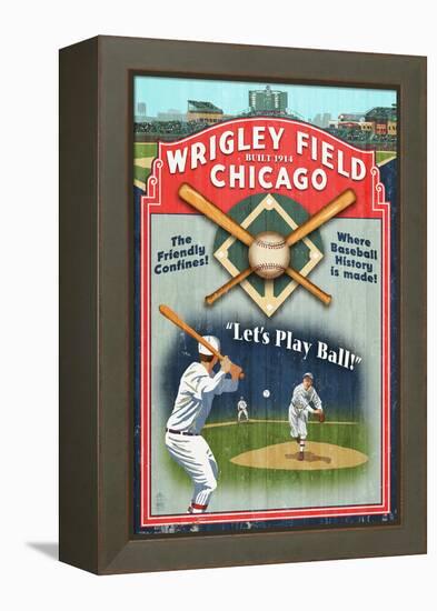 Chicago, Illinois - Wrigley Field Vintage Sign-Lantern Press-Framed Stretched Canvas