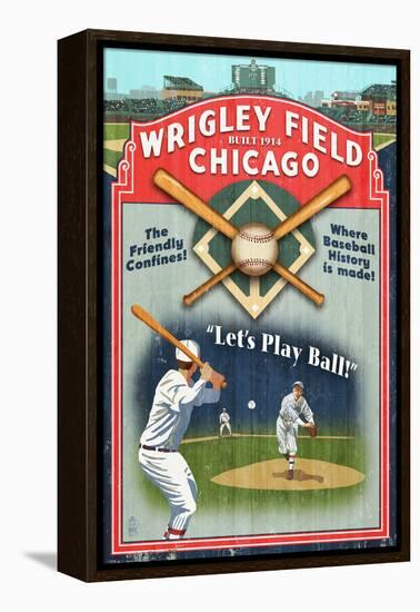 Chicago, Illinois - Wrigley Field Vintage Sign-Lantern Press-Framed Stretched Canvas
