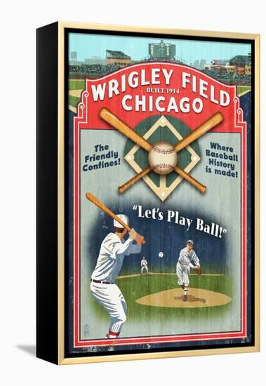 Chicago, Illinois - Wrigley Field Vintage Sign-Lantern Press-Framed Stretched Canvas