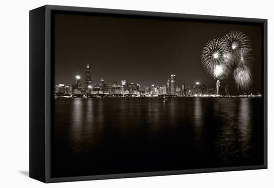 Chicago Lakefront Skyline With Fireworks BW-Steve Gadomski-Framed Premier Image Canvas