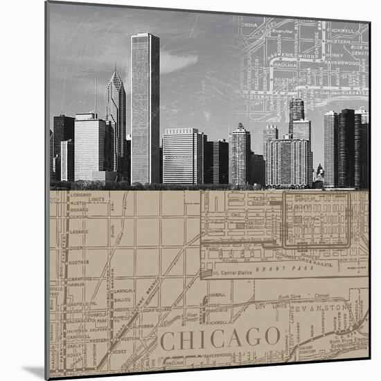 Chicago Map II-The Vintage Collection-Mounted Giclee Print