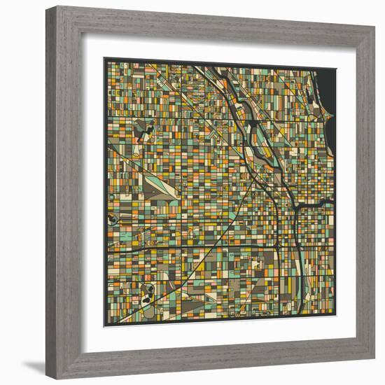 Chicago Map-Jazzberry Blue-Framed Art Print