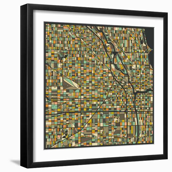 Chicago Map-Jazzberry Blue-Framed Art Print