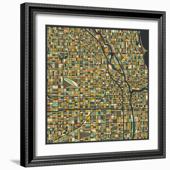 Chicago Map-Jazzberry Blue-Framed Art Print