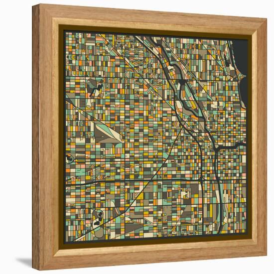 Chicago Map-Jazzberry Blue-Framed Stretched Canvas