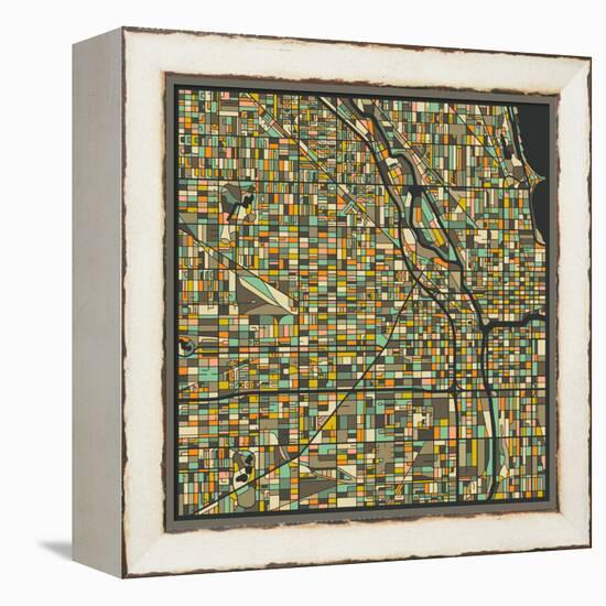 Chicago Map-Jazzberry Blue-Framed Stretched Canvas