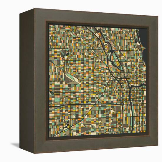 Chicago Map-Jazzberry Blue-Framed Stretched Canvas