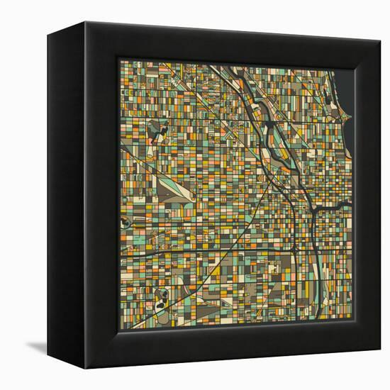 Chicago Map-Jazzberry Blue-Framed Stretched Canvas