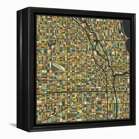 Chicago Map-Jazzberry Blue-Framed Stretched Canvas