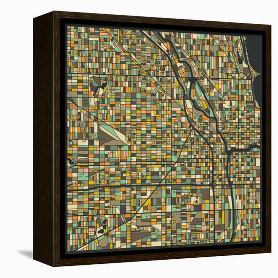 Chicago Map-Jazzberry Blue-Framed Stretched Canvas