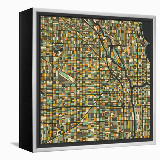 Chicago Map-Jazzberry Blue-Framed Stretched Canvas