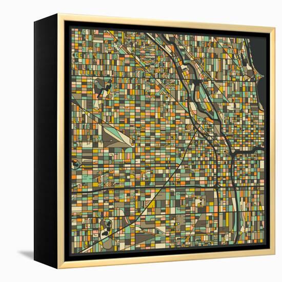 Chicago Map-Jazzberry Blue-Framed Stretched Canvas