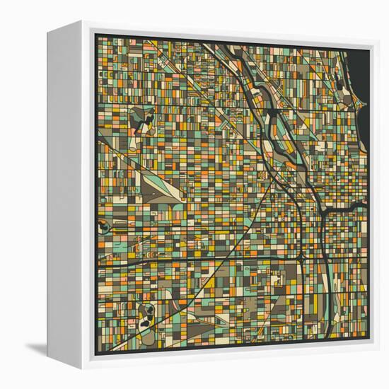 Chicago Map-Jazzberry Blue-Framed Stretched Canvas