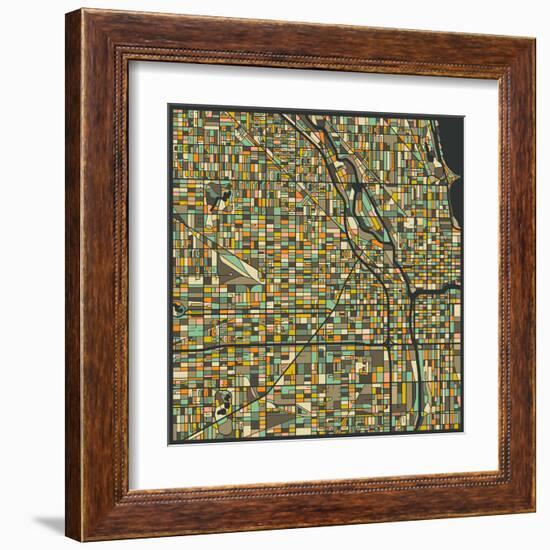 Chicago Map-Jazzberry Blue-Framed Art Print