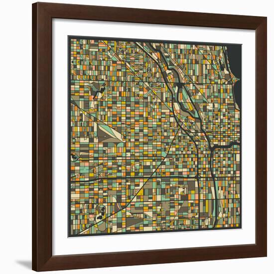 Chicago Map-Jazzberry Blue-Framed Giclee Print