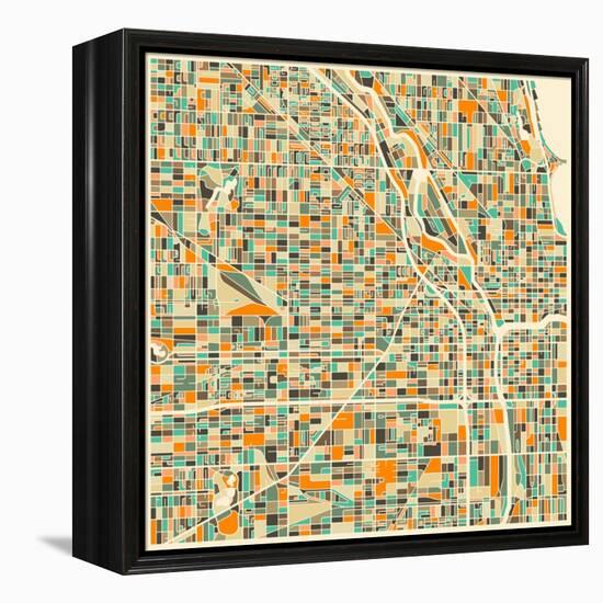 Chicago Map-Jazzberry Blue-Framed Stretched Canvas