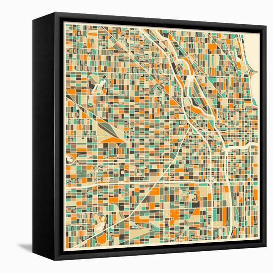 Chicago Map-Jazzberry Blue-Framed Stretched Canvas