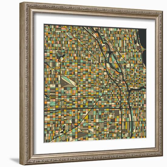 Chicago Map-Blue Jazzberry-Framed Art Print