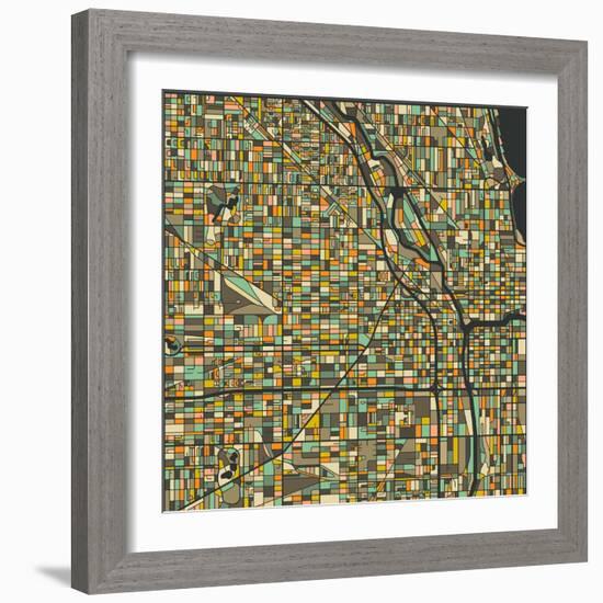 Chicago Map-Blue Jazzberry-Framed Art Print
