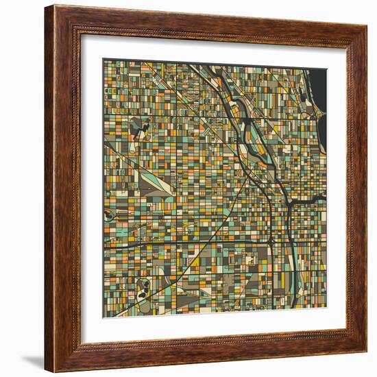 Chicago Map-Blue Jazzberry-Framed Art Print