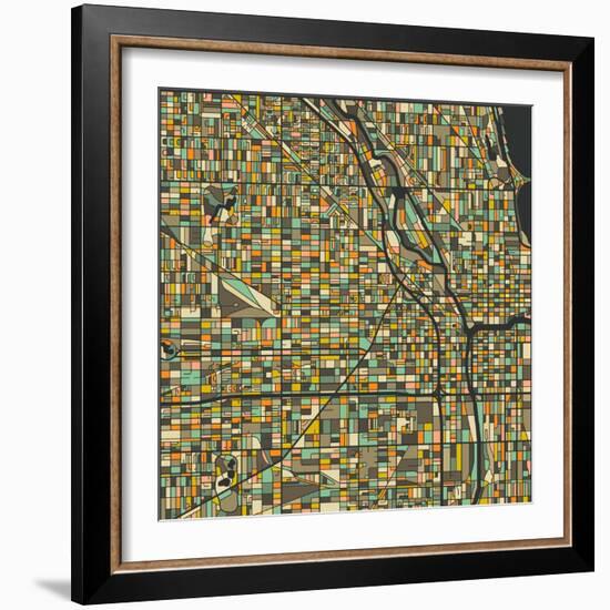 Chicago Map-Blue Jazzberry-Framed Art Print