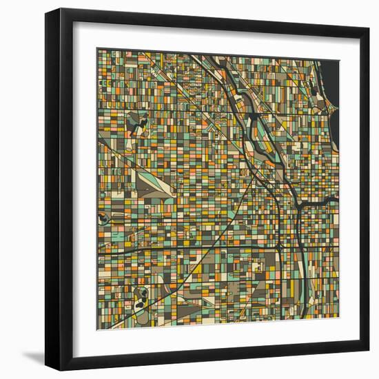 Chicago Map-Blue Jazzberry-Framed Art Print