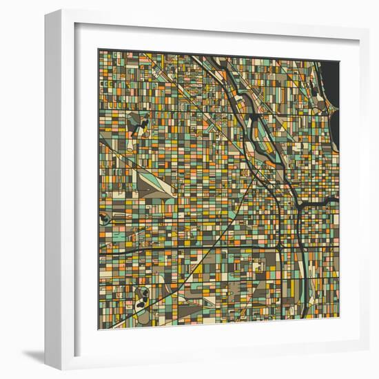 Chicago Map-Blue Jazzberry-Framed Art Print