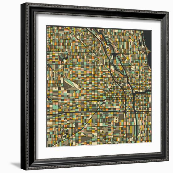 Chicago Map-Blue Jazzberry-Framed Art Print