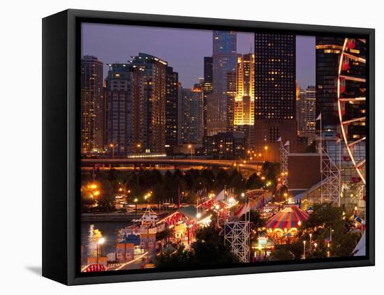 Chicago Navy Pier and Skyline at Night, Chicago, Illinois, Usa-Alan Klehr-Framed Premier Image Canvas