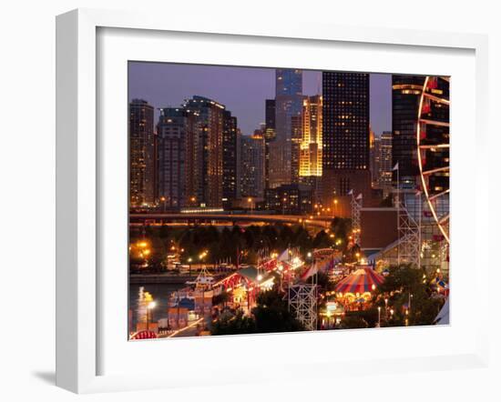 Chicago Navy Pier and Skyline at Night, Chicago, Illinois, Usa-Alan Klehr-Framed Photographic Print