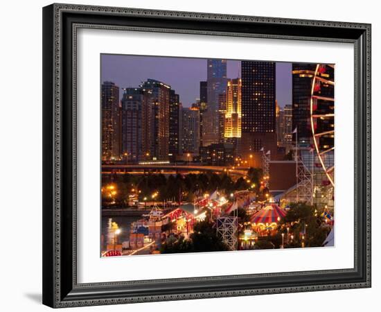 Chicago Navy Pier and Skyline at Night, Chicago, Illinois, Usa-Alan Klehr-Framed Photographic Print