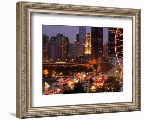 Chicago Navy Pier and Skyline at Night, Chicago, Illinois, Usa-Alan Klehr-Framed Photographic Print