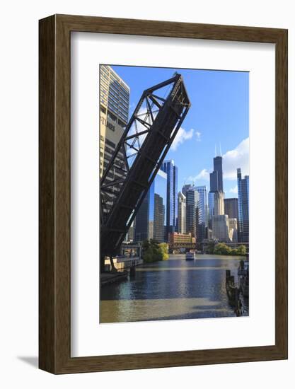 Chicago River and Downtown Towers, Willis Tower, Chicago, Illinois, USA-Amanda Hall-Framed Photographic Print