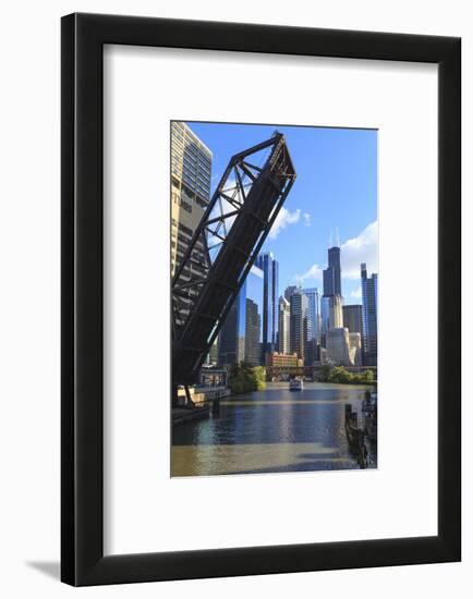 Chicago River and Downtown Towers, Willis Tower, Chicago, Illinois, USA-Amanda Hall-Framed Photographic Print