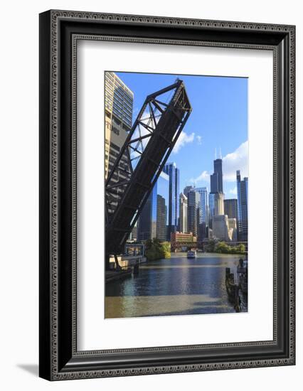 Chicago River and Downtown Towers, Willis Tower, Chicago, Illinois, USA-Amanda Hall-Framed Photographic Print