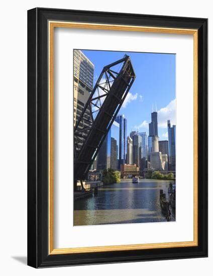 Chicago River and Downtown Towers, Willis Tower, Chicago, Illinois, USA-Amanda Hall-Framed Photographic Print