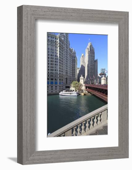 Chicago River and Dusable Bridge with Wrigley Building and Tribune Tower, Chicago, Illinois, USA-Amanda Hall-Framed Photographic Print