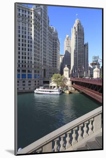 Chicago River and Dusable Bridge with Wrigley Building and Tribune Tower, Chicago, Illinois, USA-Amanda Hall-Mounted Photographic Print