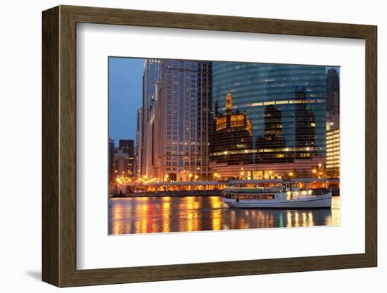 Chicago River and Skyline at Dusk in Summer with Boats-Alan Klehr-Framed Photographic Print