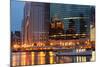 Chicago River and Skyline at Dusk in Summer with Boats-Alan Klehr-Mounted Photographic Print
