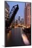 Chicago River and Skyline at Dusk with Boat-Alan Klehr-Mounted Photographic Print